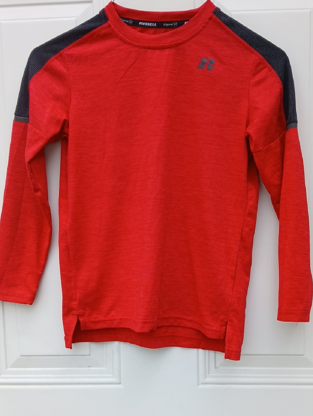 Russell Athletic Red Long-Sleeve Crew with Black Shoulder Panels